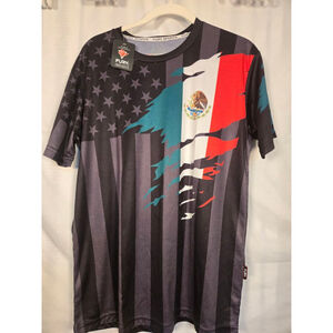 Men's Fury Sports Black Gray American Mexico Flag Short Sleeve Tee M